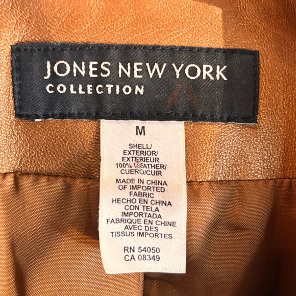 Jones New York SZ M Copper Tan Leather Metallic Sheen Lined Jacket with Pockets - Picture 6 of 9